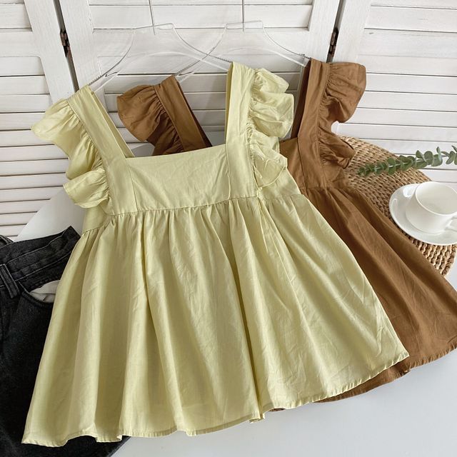 Fließende Bluse mit Flügelärmeln und quadratischem Ausschnitt