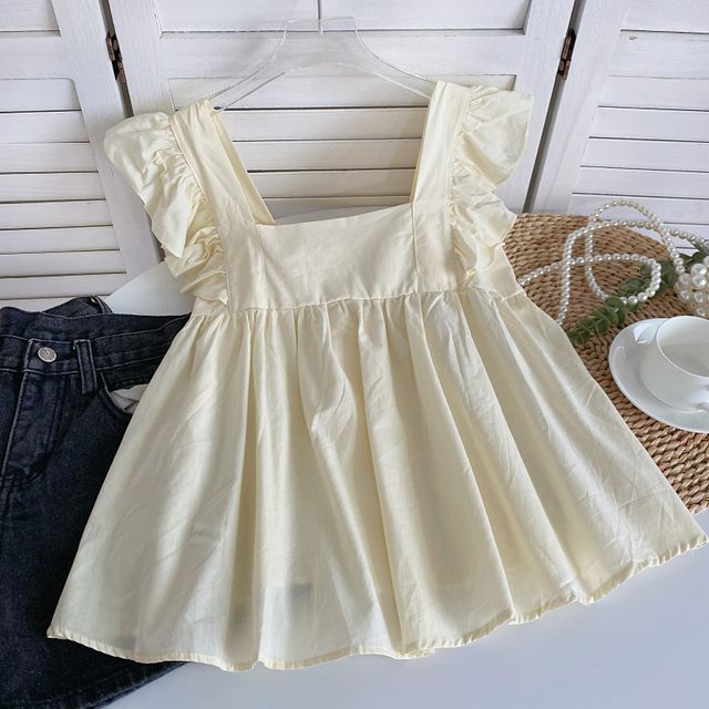 Fließende Bluse mit Flügelärmeln und quadratischem Ausschnitt