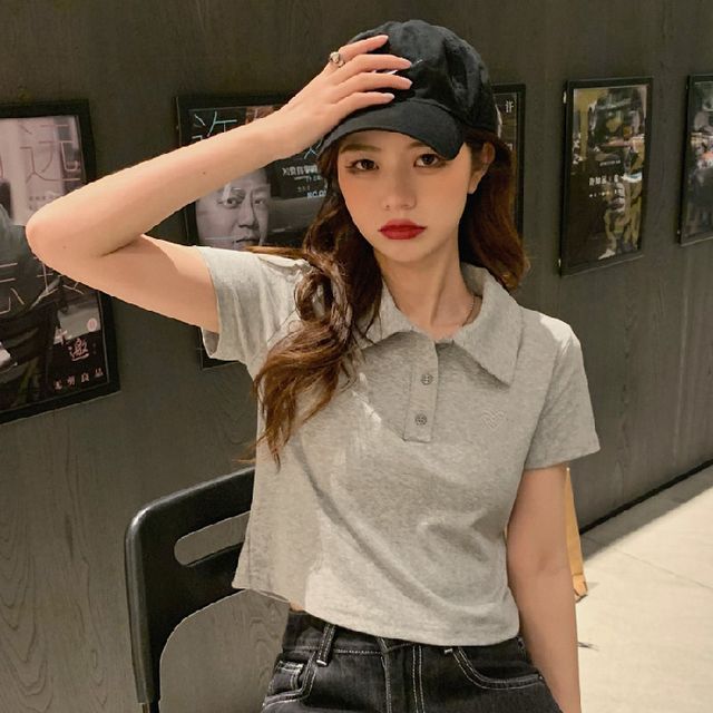 Short-Sleeve Embroidered Polo Shirt Heart