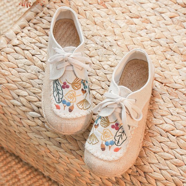 Lace-Up Leaf Embroidered Slip-Ons