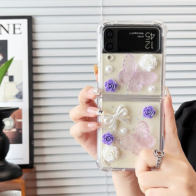 Butterfly Case Pearl Faux Floral Phone