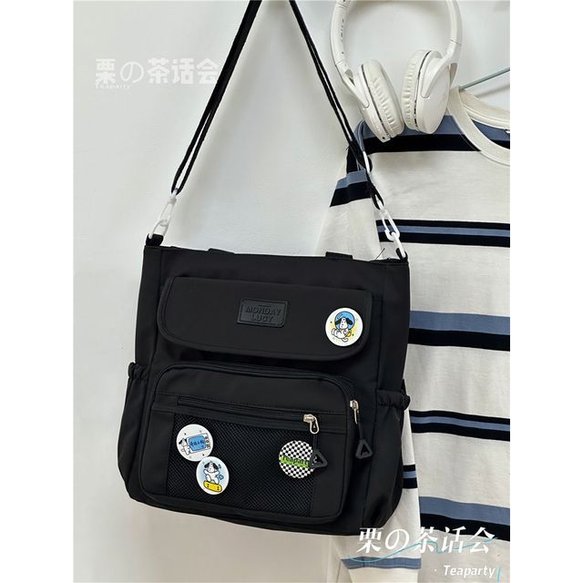 Plain Lettering Label Crossbody Bag / Charm / Set