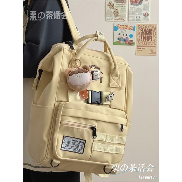 Bread Embroidered Top Handle Buckled Backpack / Charm / Set