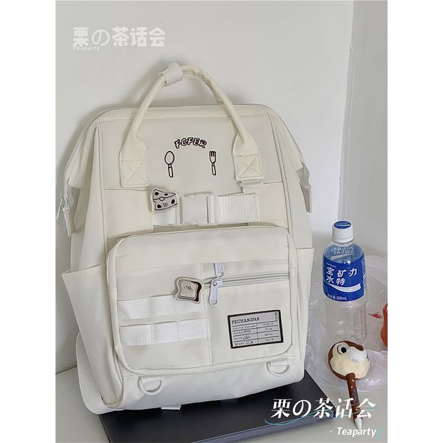 Bread Embroidered Top Handle Buckled Backpack / Charm / Set