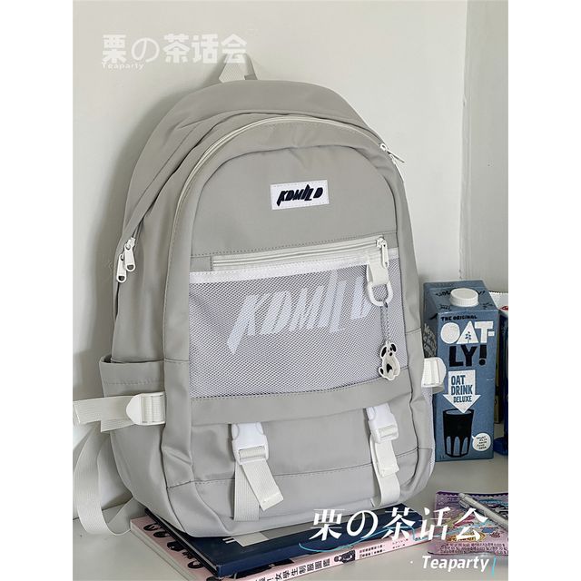 Lettering Buckled Paneled Backpack / Charm / Set