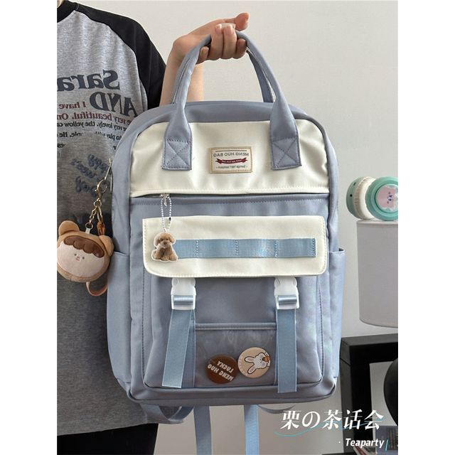 Color Block Top Handle Backpack / Charm / Set