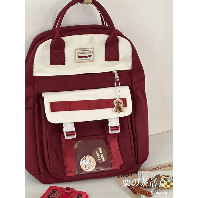 Color Block Top Handle Backpack / Charm / Set