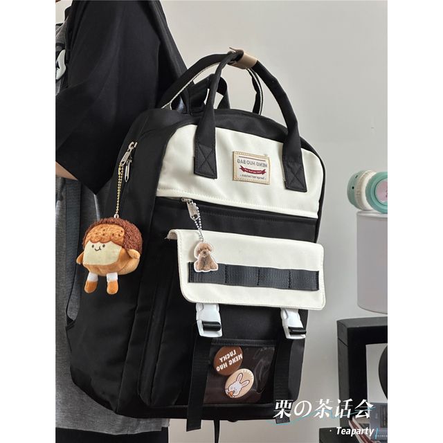 Color Block Top Handle Backpack / Charm / Set