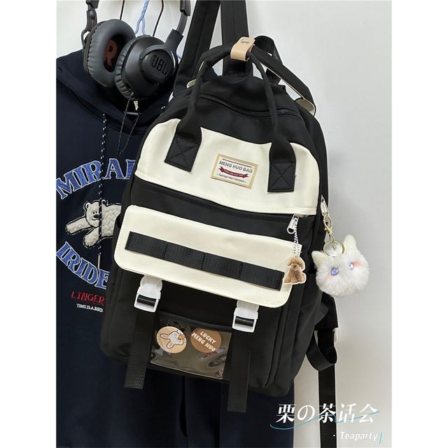 Color Block Top Handle Backpack / Charm / Set