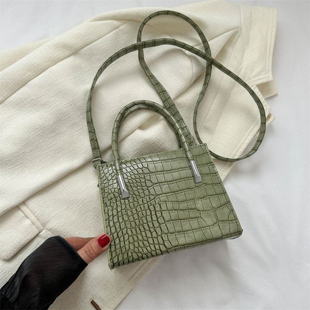 Crocodile Grain Top Handle Crossbody Bag