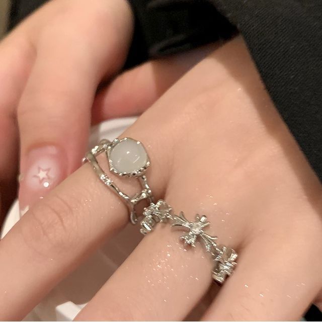 / Set Moonstone Open Cross Faux Ring