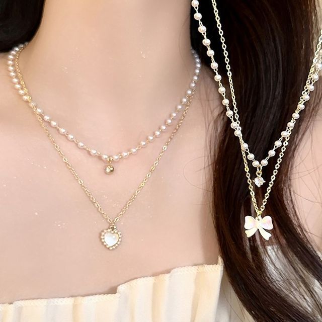 Faux Necklace Pearl Layered