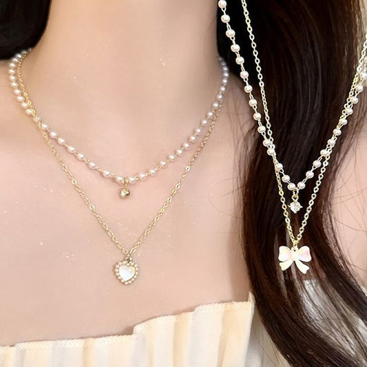Faux Necklace Pearl Layered