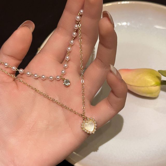 Faux Necklace Pearl Layered