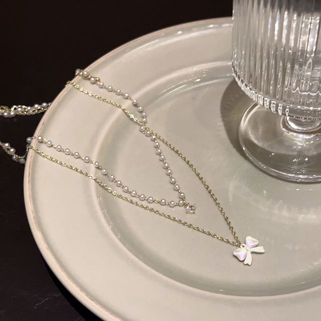 Faux Necklace Pearl Layered