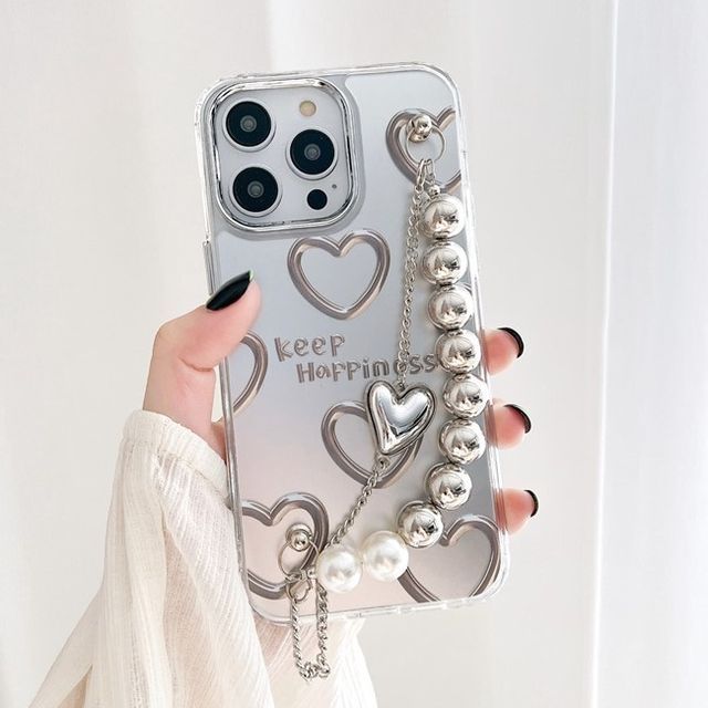 Bead Chain Heart Phone Case Faux Print