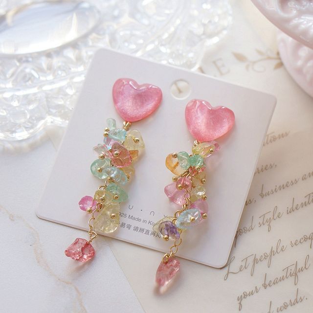 Heart Floral Acrylic Dangle Earring