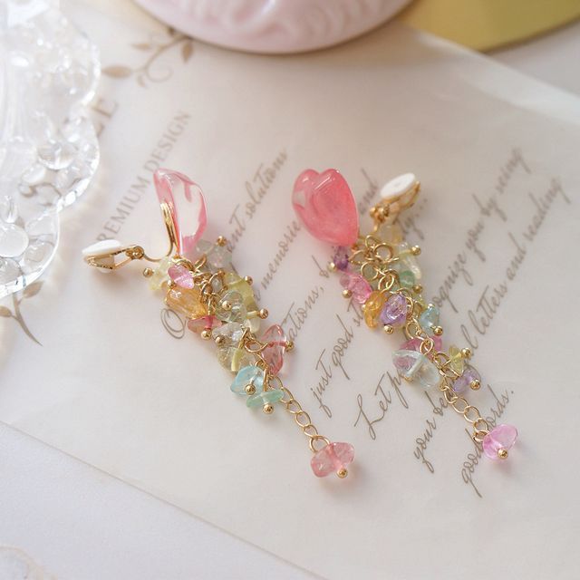 Heart Floral Acrylic Dangle Earring