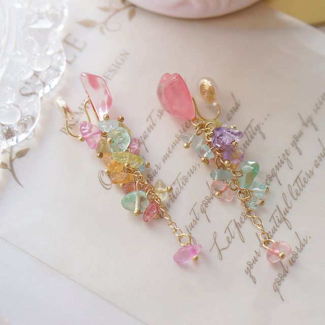 Heart Floral Acrylic Dangle Earring