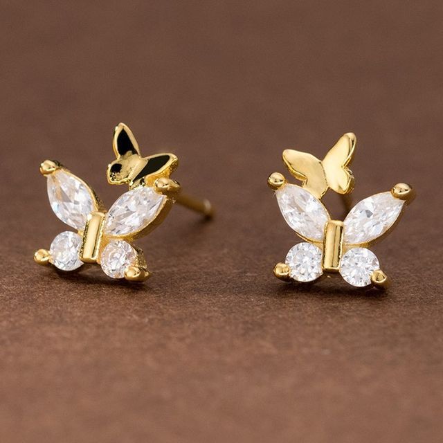 Butterfly Rhinestone Sterling Silver Stud Earring