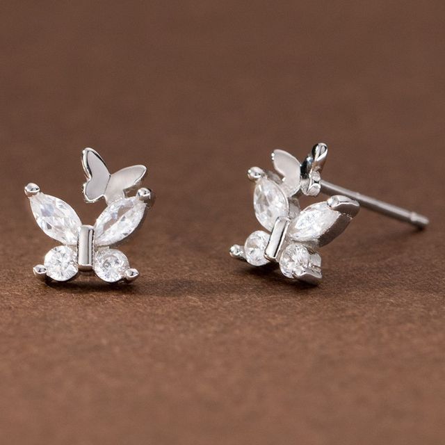 Butterfly Rhinestone Sterling Silver Stud Earring