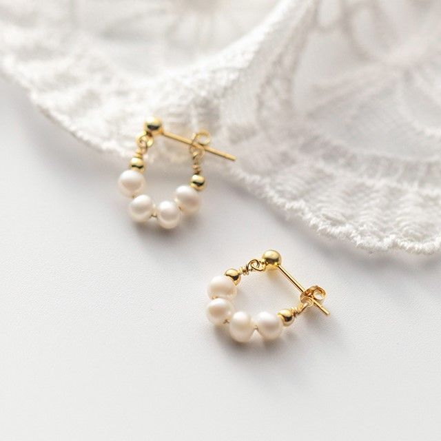 Faux Pearl Beaded Hoop Earring