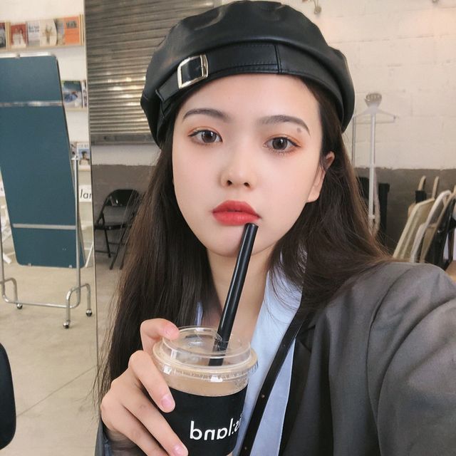 Faux Beret Leather Buckled