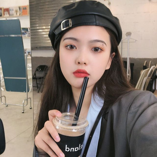 Faux Beret Leather Buckled