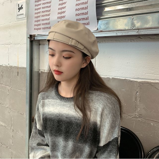 Faux Beret Leather Buckled