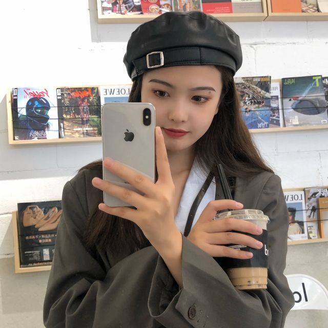 Faux Beret Leather Buckled