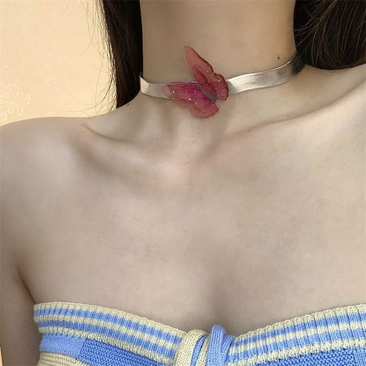 Leather Faux Butterfly Choker