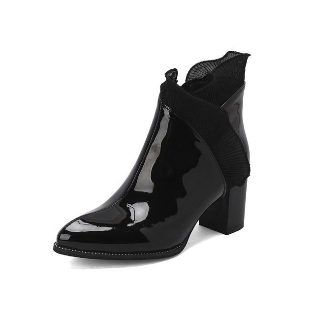 Ruffle Trim Chunky Heel Ankle Boots