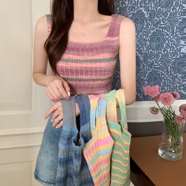Striped Sleeveless Top Knit