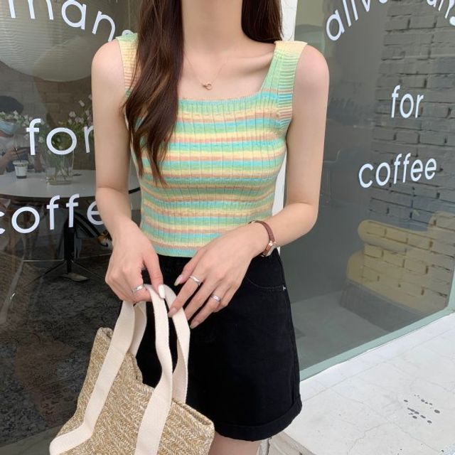 Striped Sleeveless Top Knit
