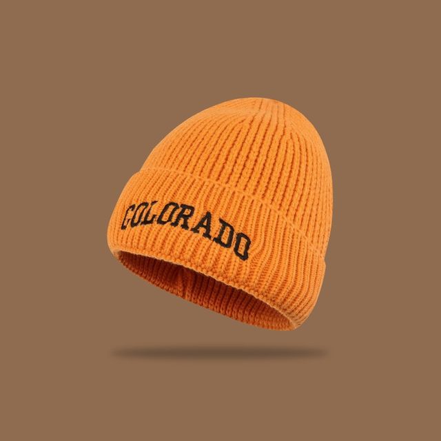 Lettering Embroidered Knit Beanie