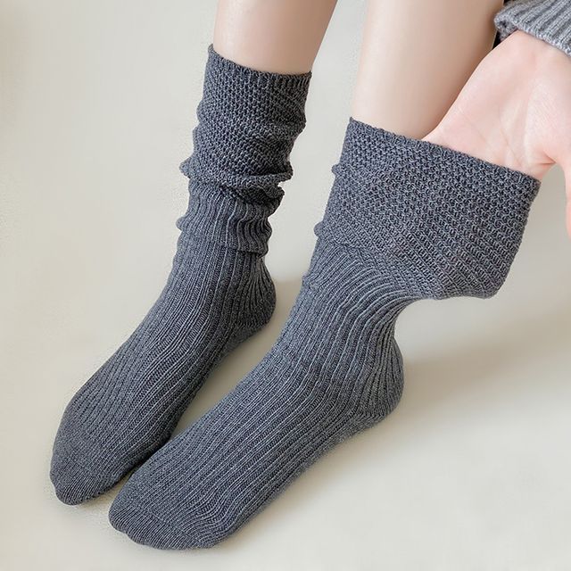 Plain Ribbed Knit Socks