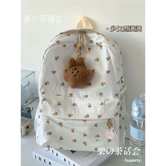 Floral Multi-Pocket Backpack / Bag Charm / Set