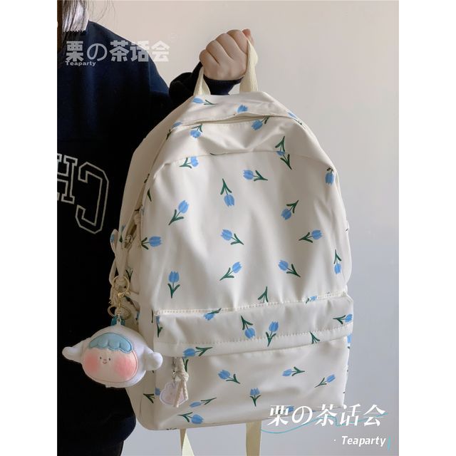 Floral Multi-Pocket Backpack / Bag Charm / Set