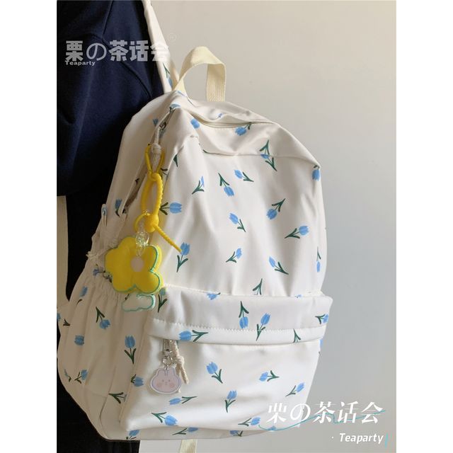 Floral Multi-Pocket Backpack / Bag Charm / Set