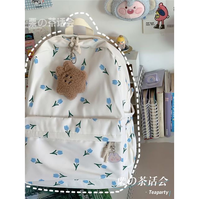 Floral Multi-Pocket Backpack / Bag Charm / Set