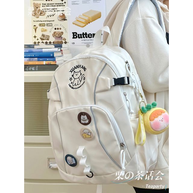 Cat Embroidered Multi-Pocket Backpack / Bag Charm / Set