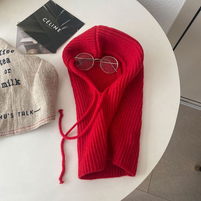 Plain Drawstring Knit Balaclava