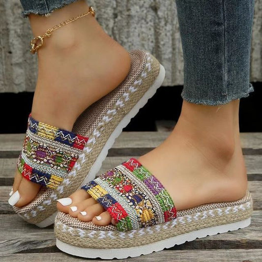 Slide Patterned Platform Sandals