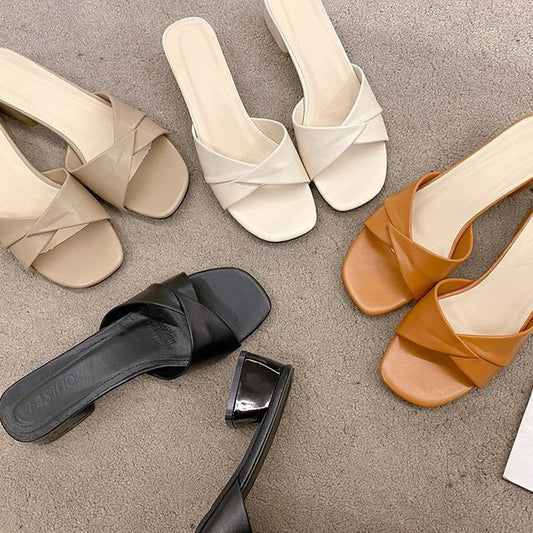 Knot Heel Slide Sandals Chunky
