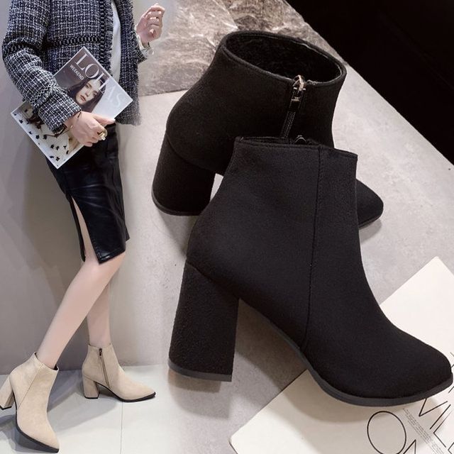 Boots Pointed Heel Ankle Chunky