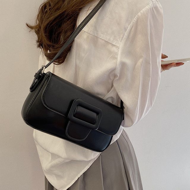 Buckled Bag Flap Faux Shoulder Leather