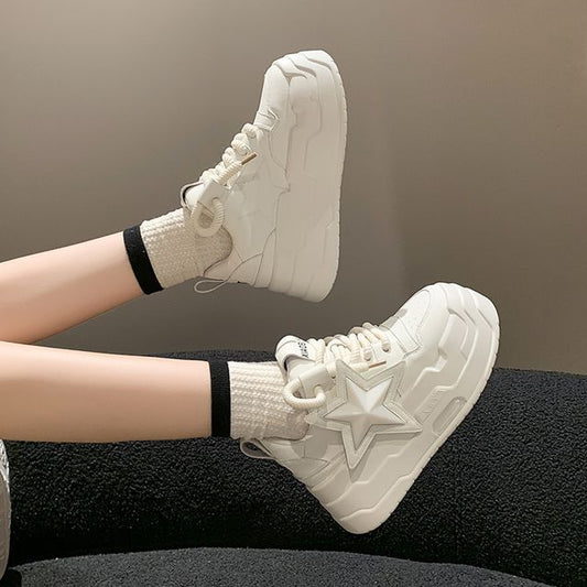 Sneakers Applique Platform Star Lace-Up