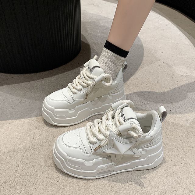 Sneakers Applique Platform Star Lace-Up