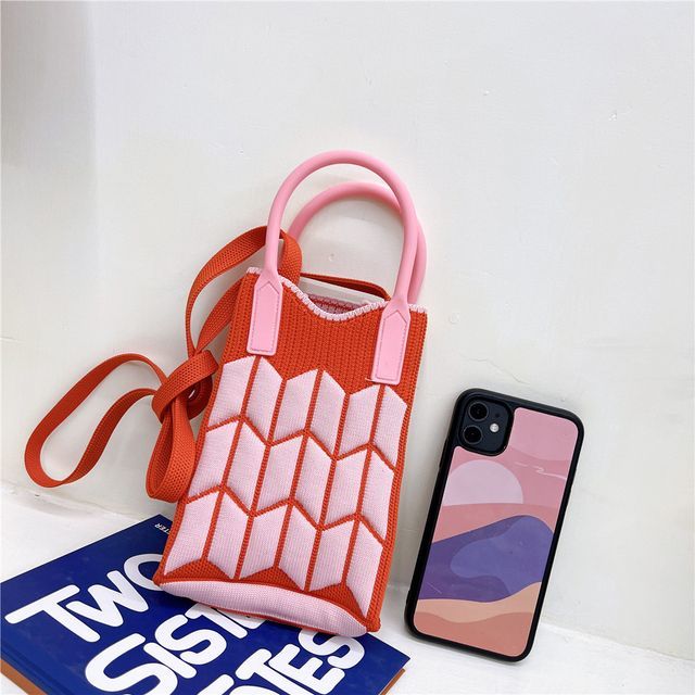 Patterned Knit Mobile Phone Crossbody Bag