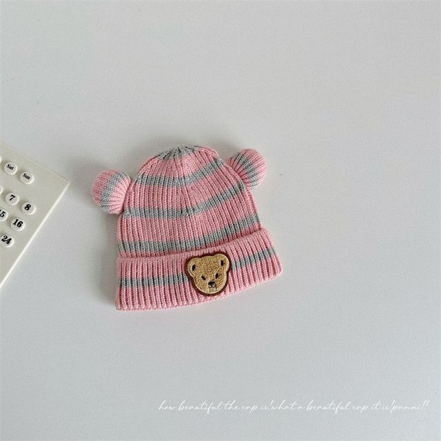 Ear Accent Striped Beanie